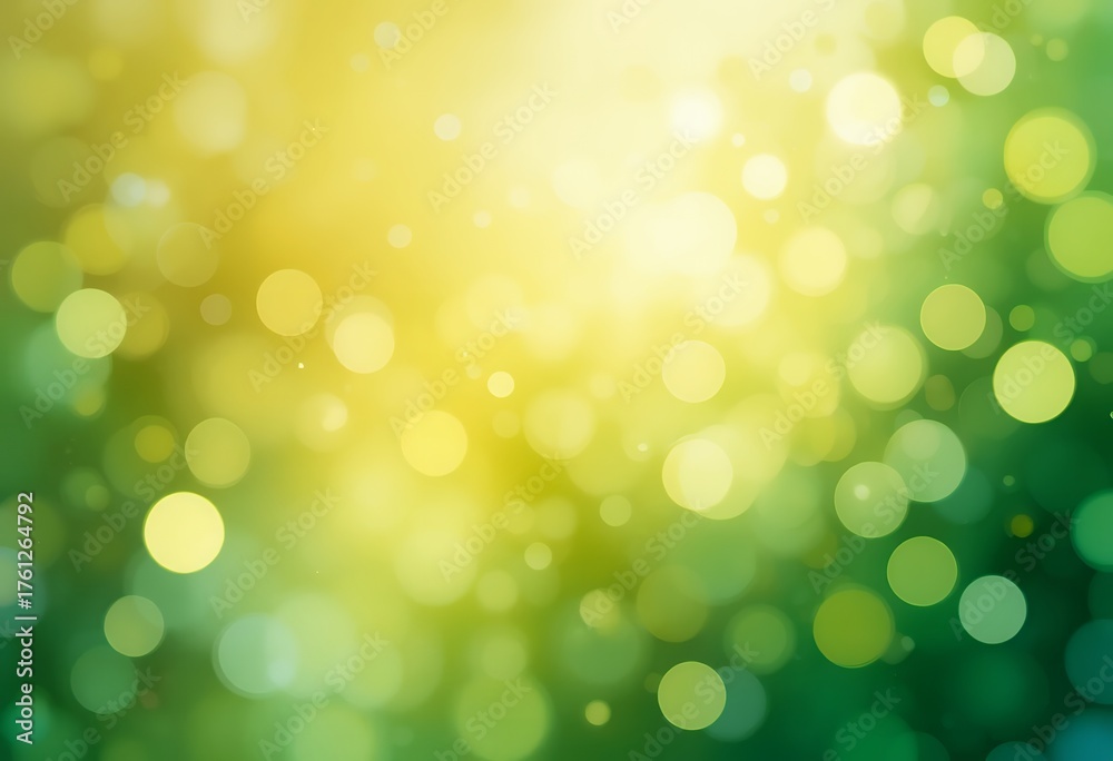Fototapeta premium soft green and yellow light bokeh background with glowing circular shapes creating soothing