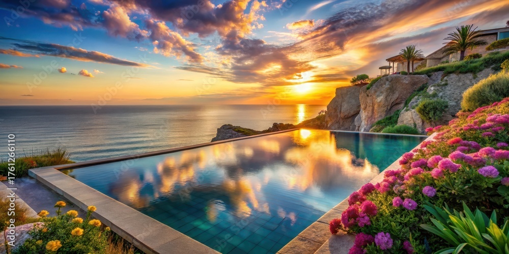 custom made wallpaper toronto digitalSerene Sunset Vista Infinity Pool Reflecting Golden Hour Hues Over Calm Ocean