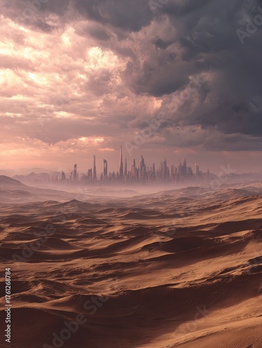 outdoor photo of desert with saudi arabia skyline dramatic to use as a game background