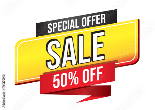 Eye catching banner announces a special offer sale with 50 percent discount Retail concept