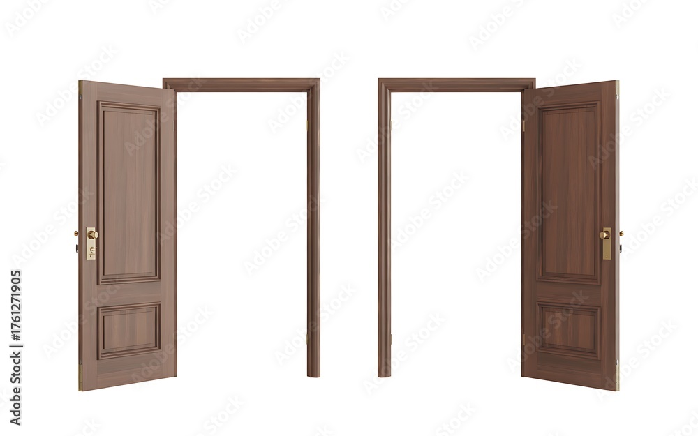 Fototapeta premium Two open doors isolated on white background