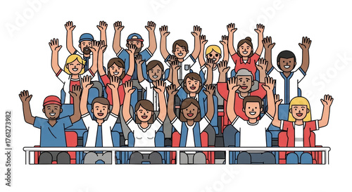 Cheerful Crowd of People Waving Hands in Audience. concept design creative background style inspiration