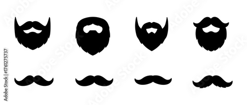 Beard and mustache silhouette icons – male grooming, barber style