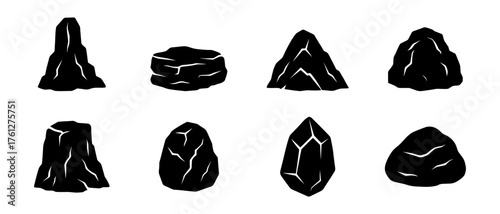 WebRock silhouette icons , mountain, stone, boulder, mineral, cliff, geology