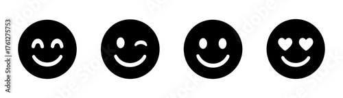 Simple emotion smiley silhouette icons , happy, wink, smile, love eyes