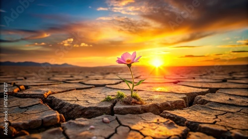 Wallpaper Mural Resilience personified A delicate bloom thrives amidst cracked earth during a vibrant sunset, symbolizing hope and perseverance in challenging times. Torontodigital.ca
