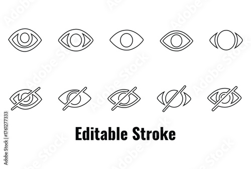 visible invisible eye icon set, editable stroke hide hidden incognito icon vector illustration