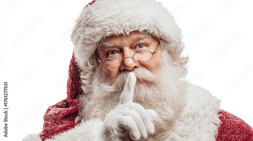 Obraz premium png cut out isolated background a fulllength portrait of santa claus making a shushing gesture by holding a finger to his lips