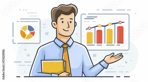 Businessman presenting financial data and charts