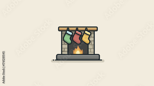 Cartoon fireplace with holiday stockings illustration