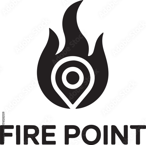 Abstract fire location icon with 'fire point' text for seamless integration and design projects isolated on transparent background