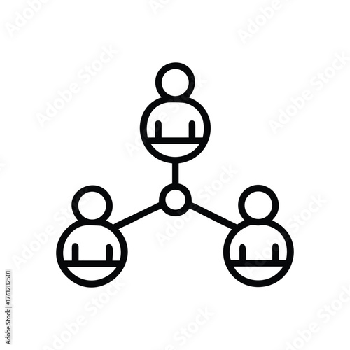 Network connection icon vector graphic showing three people linked to a central hub isolated on white background