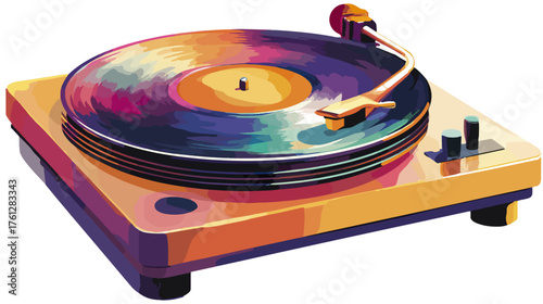 Colorful vector illustration of a turntable music player isolated on white
