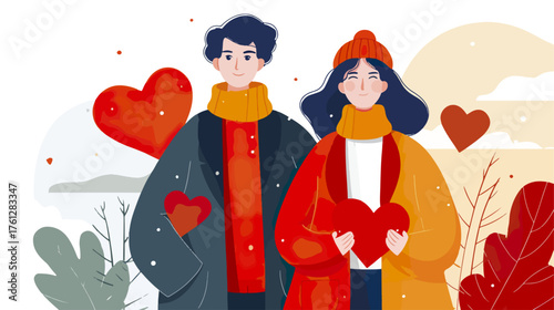Couple holding hearts illustration celebrating love and affection