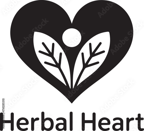 Herbal heart logo featuring a stylized human figure embraced by heart shaped leaves symbolizing nature wellness and organic life isolated on transparent background