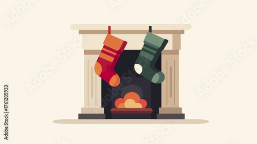 Fireplace with stockings illustration