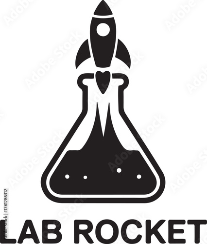 Innovative lab rocket launching from flask symbolizing scientific discovery and space exploration adventure isolated on transparent background