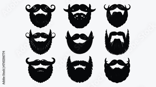 Collection of different beard and mustache styles in black vector illustration