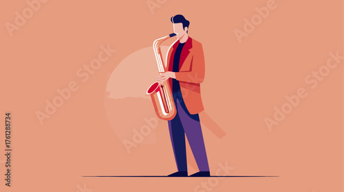 Illustration of a musician playing a saxophone flat design
