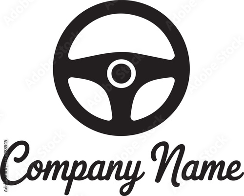Modern automotive steering wheel icon with company name placeholder for brand identity and driving related concepts isolated on transparent background