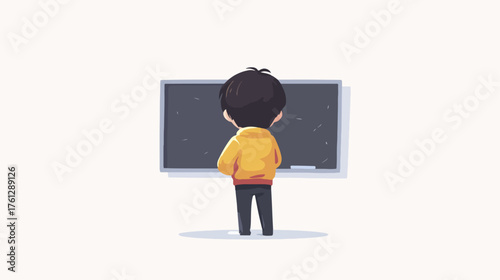 Illustration of a student facing a blackboard