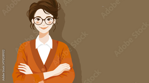 Illustration of a woman with glasses in a business attire with arms crossed