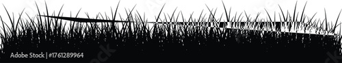 Silhouettes of Two Swords Hidden in Tall Grass, Calm Mood, One-Panel Concealment and Readiness Vector Illustration