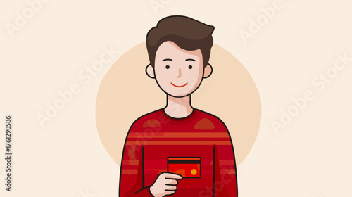 Man holding credit card flat illustration