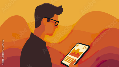 Man using tablet illustration abstract background