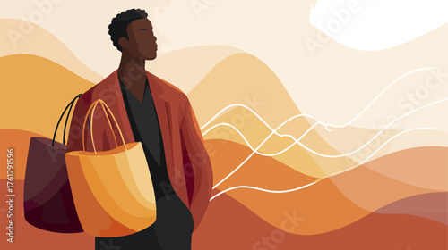 Man with shopping bags modern illustration abstract background