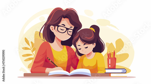 Mother and child studying illustration education concept vector graphic