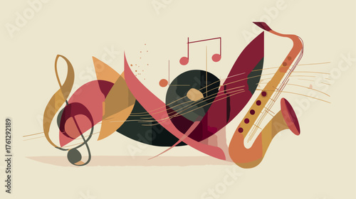 Musical abstract composition with saxophone and treble clef
