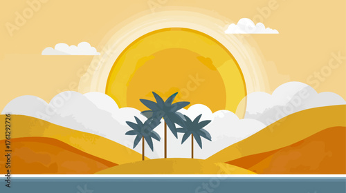 Palm trees sunset illustration landscape background