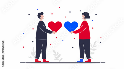 People holding hearts illustration communication and relationships concept