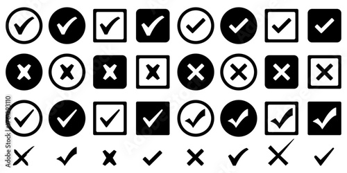 Check Cross Mark Icon Set Approval Denial Vote Validation Sign Symbols Vector Kit