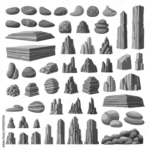 A collection of various types of rocks and stones in different shapes and sizes.