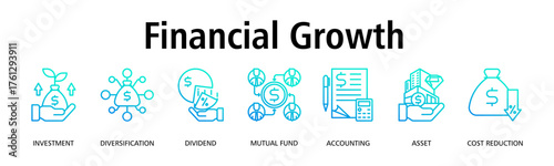 Financial Growth banner web icon vector illustration concept with icon of investment, diversification, dividend, mutual fund, accounting, asset, cost reduction
