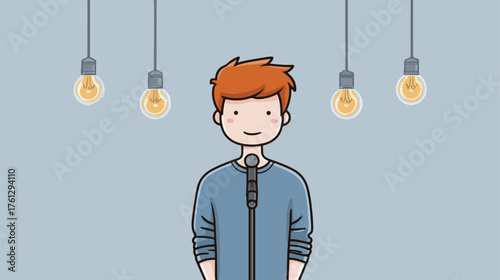 Person speaking with light bulbs overhead illustration