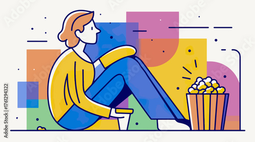 Person watching popcorn illustration flat design style