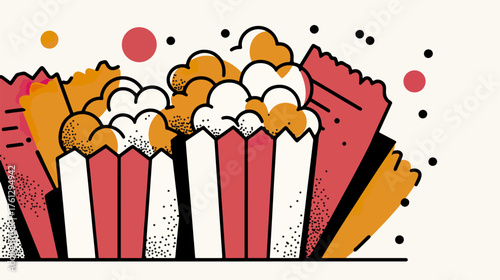 Popcorn illustration with red containers and dots