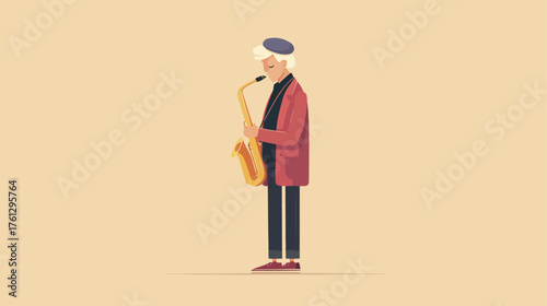 Saxophone player illustration musician with instrument vector art cartoon style