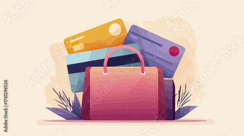 Shopping bag with credit cards illustration financial commerce concept