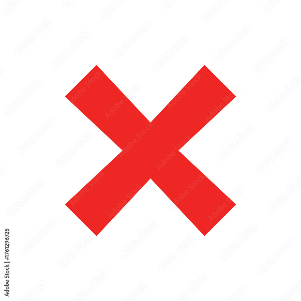 Fototapeta premium Bold Red X Mark Icon Symbolizing Error, Close, Delete, Cancel, Incorrect, or Stop Action on a White Background