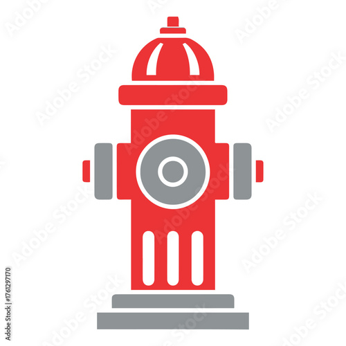 Illustration of a red and gray fire hydrant on a white background.