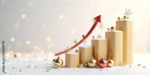 3D Christmas Bar Chart Growth Illustration in Festive Corporate Style