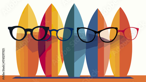 Surfboards with eyeglasses illustration colorful composition