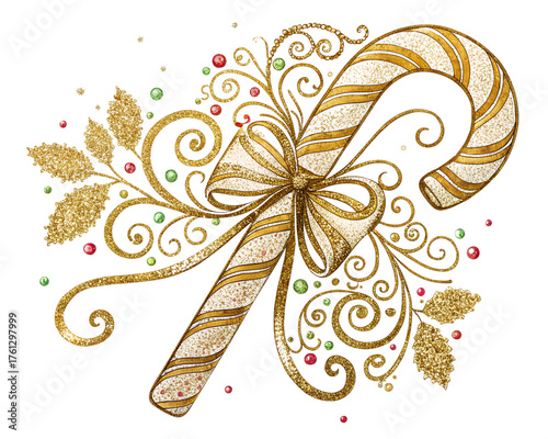 Golden christmas candy on transparent background