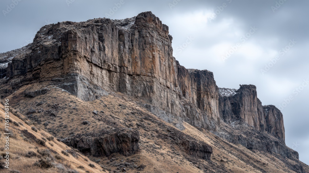 Fototapeta premium Majestic Rocky Cliff Landscape Under Dramatic Cloudy Sky