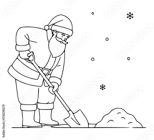 Santa Claus Digging a Hole in Snow using Shovel