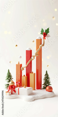 3D Christmas Bar Chart Growth Illustration in Festive Corporate Style